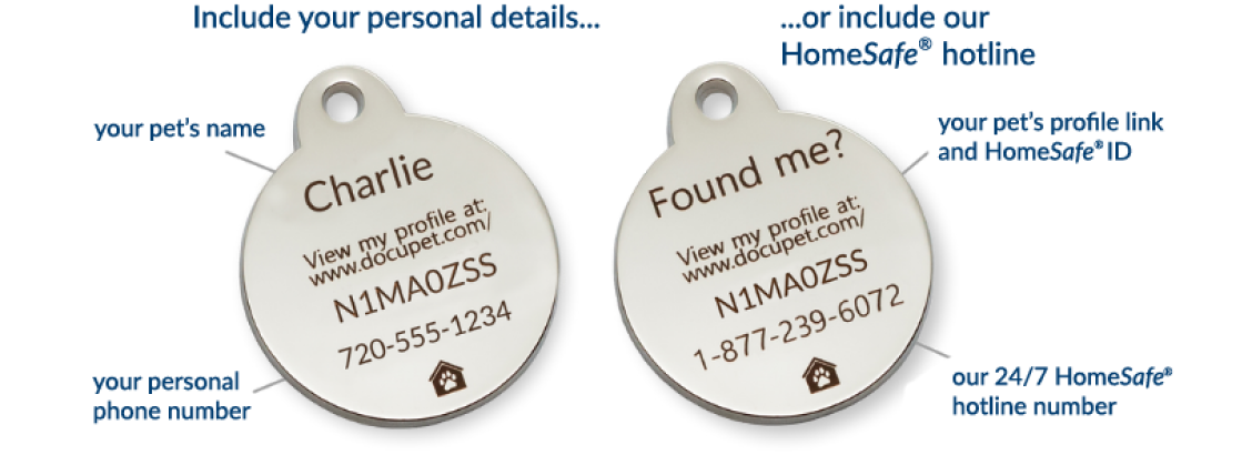 DocuPet tags with pet information and their owner's contact information.